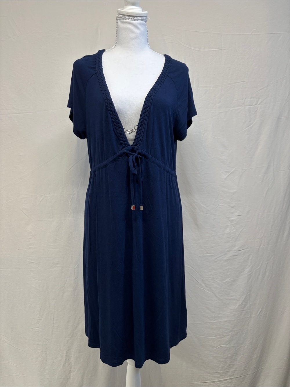 Nicole Miller Navy Braided V‑Neck Swim Cover-Up with Tie